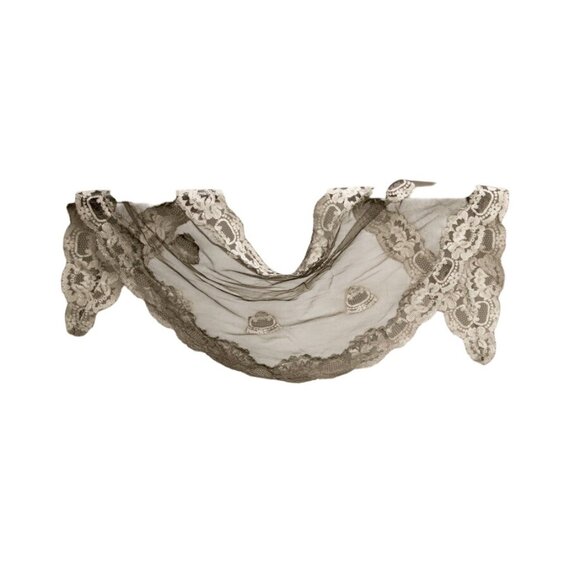 Black Lace Veil Scarf With Floral Pattern Sheer Design - Picture 1 of 3